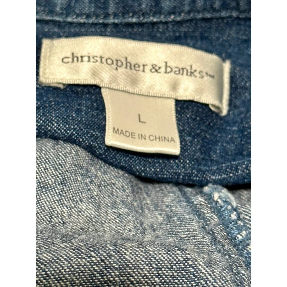 Christopher & Banks Womens‎ Medium Wash Denim Trucker Jacket Red Stitch Size L